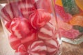 traditional red and white candies in glass container