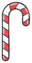 A traditional red and white striped candy cane shaped like a cane with a hooked top Royalty Free Stock Photo