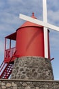 Traditional red and white windmill in Pico island, Azores. Portu Royalty Free Stock Photo