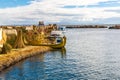 Traditional reed boat lake Titicaca,Peru,Puno,Uros,South America,Floating Islands Royalty Free Stock Photo