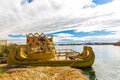 Traditional reed boat lake Titicaca,Peru,Puno,Uros,South America,Floating Islands Royalty Free Stock Photo