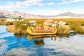 Traditional reed boat lake Titicaca,Peru,Puno,Uros,South America,Floating Islands Royalty Free Stock Photo