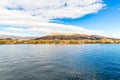 Traditional reed boat lake Titicaca,Peru,Puno,Uros,South America,Floating Islands,natural layer Royalty Free Stock Photo