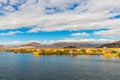 Traditional reed boat lake Titicaca,Peru,Puno,Uros,South America,Floating Islands,natural layer Royalty Free Stock Photo