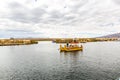 Traditional reed boat lake Titicaca,Peru,Puno,Uros,South America,Floating Islands,natural layer Royalty Free Stock Photo