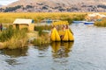 Traditional reed boat lake Titicaca,Peru,Puno,Uros,South America,Floating Islands,natural layer Royalty Free Stock Photo