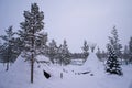 Traditional reindeer-skin tents lappish yurts in the Sami Village Royalty Free Stock Photo