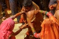 Traditional and religious Holi Festival in Dauji Temple near Mathura in India Royalty Free Stock Photo