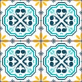 Moroccan or Portuguese vector seamless tile pattern, Azulejo geometric design in navy blue Royalty Free Stock Photo