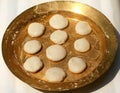 Traditional rice cookies on golden dish