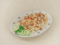 A traditional rice dish Pilaf or pilau is homemade and decorated with chicken roast