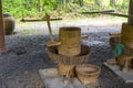 Traditional Rice Milling Machine, Vintage Wooden Agriculture Equipment in the Local Farm