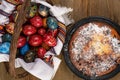 Holy Week Easter Eggs and Pasca, a Romanian Traditional Cake for Easter Royalty Free Stock Photo