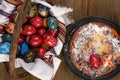 Holy Week Easter Eggs and Pasca, a Romanian Traditional Cake for Easter Royalty Free Stock Photo