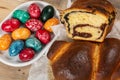 Traditional Romanian Cakes and Hand Painted Easter Eggs, Easter Holiday Symbols Royalty Free Stock Photo