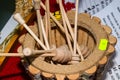 Traditional Romanian carved wood dishware at Horezu Royalty Free Stock Photo