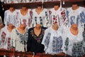 Traditional Romanian folk blouses exposed for sale at one traditional fair Royalty Free Stock Photo