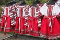 Traditional Romanian folk costumes for girls exposed for sale at one traditional fair Royalty Free Stock Photo