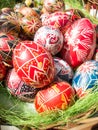 Traditional romanian handcrafted nicely decorated easter eggs Royalty Free Stock Photo