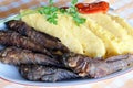 Traditional Romanian meal: mamaliga with fish Royalty Free Stock Photo