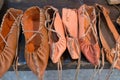Traditional romanian peasant leather shoes Royalty Free Stock Photo