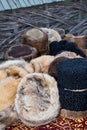 Traditional Romanian sheepskin coat for shepherd man during traditional country fair