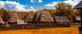 Traditional Romanian village with old house straw roofing