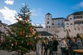 Traditional and romantic advent market in the castle courtyard and big christmas market in Salzburg