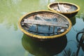 Traditional Round Basket Boat at the Pier