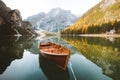 Traditional rowing boat on a lake in the Alps in fall Royalty Free Stock Photo