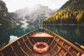 Traditional rowing boat on a lake in the Alps in fall Royalty Free Stock Photo