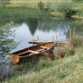 Traditional rowing boat moored