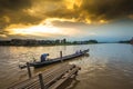 Traditional rowing boats and villagers` way of life in the middle of Inle Lake in Myanmar