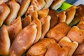 Traditional Russian baked pies close-up. Fresh mince pies.