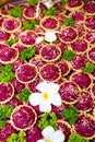 Traditional russian beet salad in waffle baskets for new year