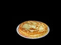 Traditional russian blini isolated on a black background. Pancakes. Pancake week. Maslenitsa