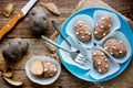 Traditional russian cake kartoshka chocolate truffle potatoes Royalty Free Stock Photo
