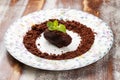 Traditional russian cake Kartoshka chocolate truffle sponge cake. Balls of vanilla biscuit with cocao powder, butter cream and