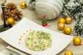 Traditional Russian christmas salad Olivier with sausage and fresh cucumbers Royalty Free Stock Photo