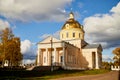 Traditional russian church with domes in a village. Architecture in the Orthodox religion Royalty Free Stock Photo