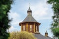 Traditional russian church with domes in a village in a sunny summer or autumn day Royalty Free Stock Photo