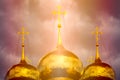 Traditional russian church golden dome in sunlight