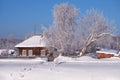 Traditional russian country house izba in village Talitsa under