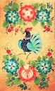 Traditional russian decorative wooden board. Painting with floral and peacock ornament Royalty Free Stock Photo