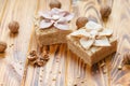 Traditional Russian dessert - pastila and hazelnuts on rustic wooden background. Selective focus. Space for text Royalty Free Stock Photo
