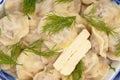 Traditional russian dish - pelmeni (dumplings) Royalty Free Stock Photo