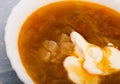 Sour cabbage soup served in bowl Royalty Free Stock Photo