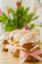 Traditional russian easter cake with bright decoration Royalty Free Stock Photo