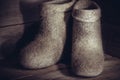 Traditional Russian felt boots, very warm shoes for cold winter. Royalty Free Stock Photo