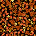 The traditional Russian floral seamless pattern on black backgro